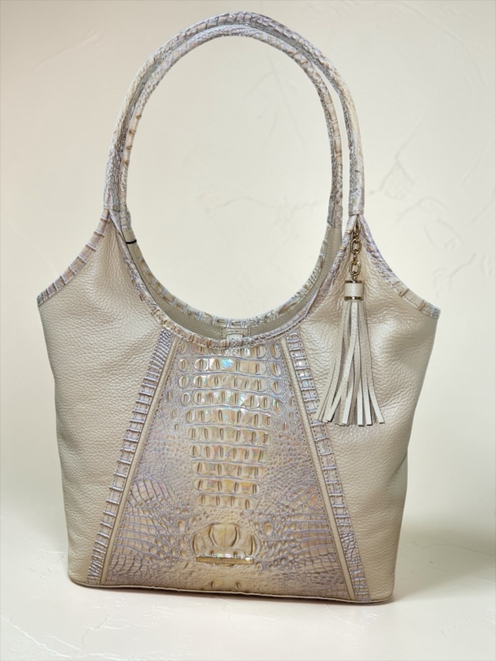 NWT Brahmin Leather MELORA Tote in Pearl Admire, Iridescent Croco Accents